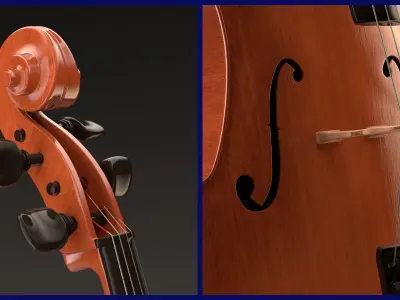 Violon Cello with bow and stand 3D model