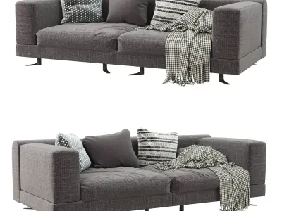 White sofa with pillows and blankets 3D model