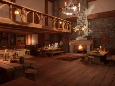 Medieval Forest Inn Unreal Engine Low-poly 3D model