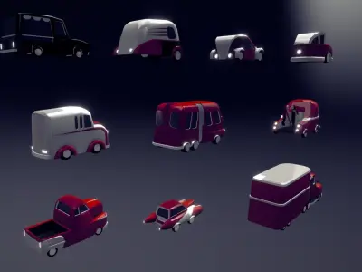 Wacky car set Low-poly 3D model