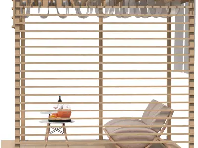 Pergola 3D Scene - Modern Outdoor Lounge and Dining Area Low-poly 3D model