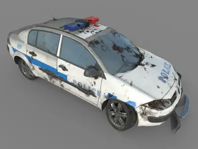 Wrecked destroyed police car 3D model Low-poly 3D model