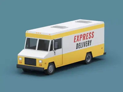Stylized Cartoon Delivery Step Van 80s Low-poly 3D model