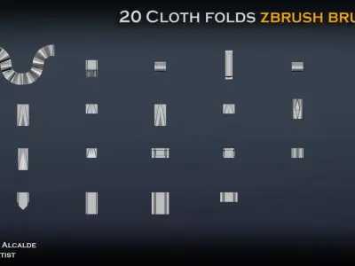 20 CLOTH Folds IMM ZBRUSH Brushes Blender Low-poly 3D model