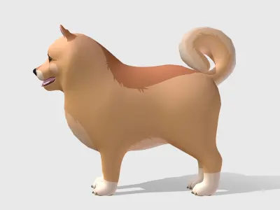 Cartoon Dog - Pomeranian Spitz Low-poly 3D model