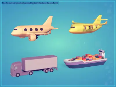 Cartoon Transport Vehicles Pack Low-poly 3D model