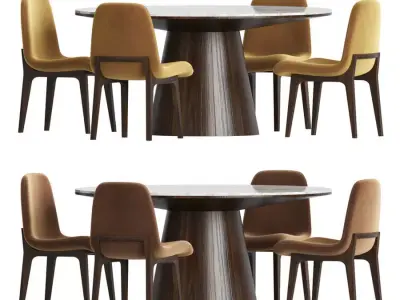Dining Set round table with four chairs 3D model