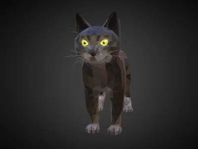 Cat Black Animal Low Polygon Art Farm Animal Low-poly 3D model
