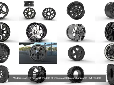  Modern stock of more 64 models of wheels scalable and printable 3D Model Pack