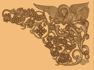 church altar covered with a vine cross and an angelic relief 3D model