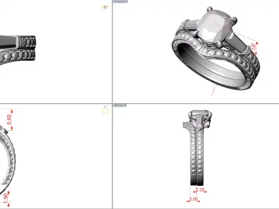 Square Cushion Engagement Ring Set Solitaire 3DM 3D print model 3D print model