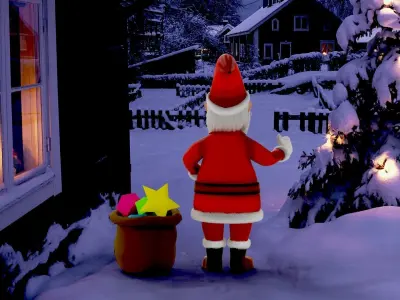 Fur Cartoon Santa Claus with gifts Low-poly 3D model