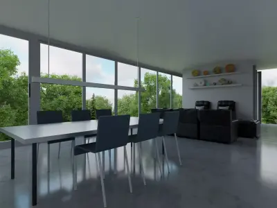 Realistic Interior Model modern living room with windows Free 3D model