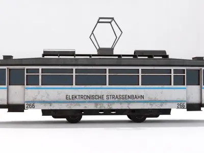 Vintage Tram Street Car PBR Game Ready VR AR low-poly 3d model Low-poly 3D model