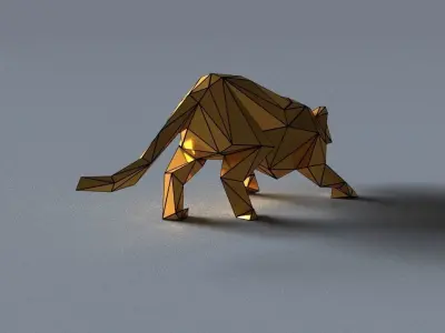 tiger lowpoly 3D print model gold geometric animal Low-poly 3D model