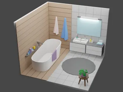 Bath Room 11  Low-poly 3D model