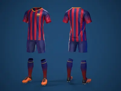 Football Jersey full outfit Barcelona Team  Low-poly 3D model