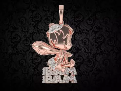 African American Pebbles Bam Bam Pendant hiphop jewelry 3D print model