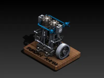 Vertical Twin Steam Engine 3D model