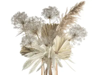 Bouquet Of Dried Flowers Vase Pampas Fern Hogweed 301 3D model