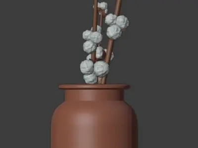 Cotton Branches Plant in Amber Glass Jar 3D model