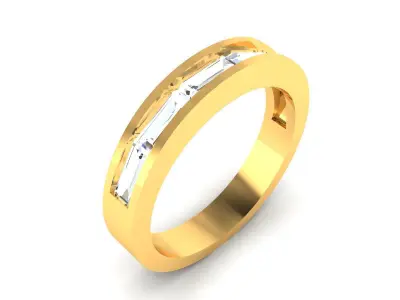 Band 3dm Render Details baguette diamond wedding ring gold 3D print model