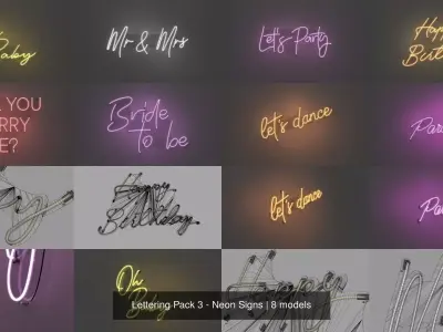 Lettering Pack 3 - Neon Signs 3D Model Collection