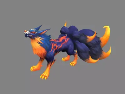 Cartoon seven tail fox - fox monster - FIREfox Low-poly 3D model