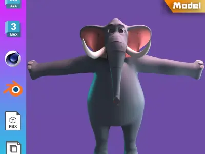 Stylized Elephant NoRig Low-poly 3D model