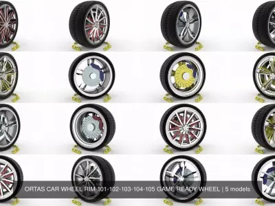 ORTAS CAR WHEEL RIM 101-102-103-104-105 GAME READY WHEEL 3D Model Pack