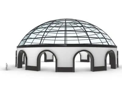 Dome Pavilion with Square Wireframe Structure and Panels 3D model