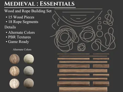 Medieval Collection Essential Wood and Rope 3D Model Pack