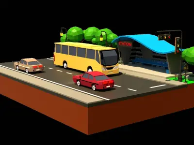 Bus Station H4 Low-poly 3D model