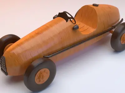 Old style wooden toy car 3D model