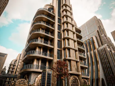 ART DECO SKYSCRAPER BUILDING 04 Low-poly 3D model