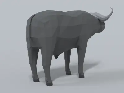 Low Poly Cartoon African Buffalo Low-poly 3D model