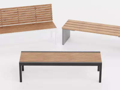 3 Modern Outdoor Bench Designs Low-poly 3D model