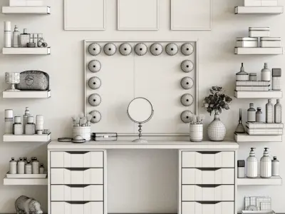 Dressing table with cosmetics for lady 3D model