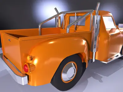 Orange pickup truck  Low-poly 3D model