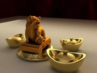 Chinese lucky pig with gold ingot 3D model