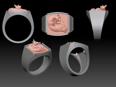 Fox  Man Ring Sculpture jewelry Gold silver 3D print model