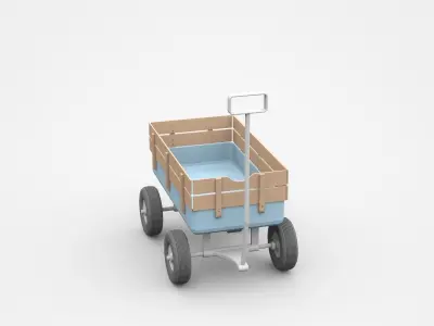 Wooden Cart On Four Wheels 3D model