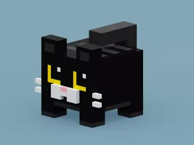 Voxel Black Cat Low-poly 3D model