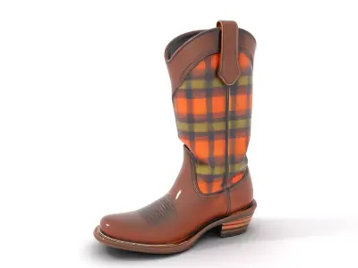 Western Cowboy Boot with Plaid Pattern model pack Low-poly 3D model