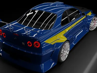 Nissan Skyline R34 NFSU2 Rigged 3D model