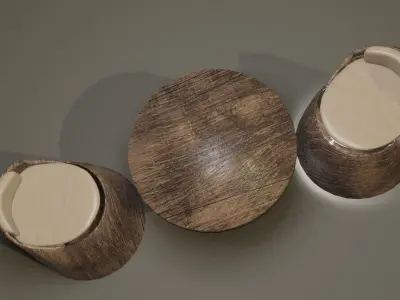 WOOD CHAIR AND TABLE  Low-poly 3D model