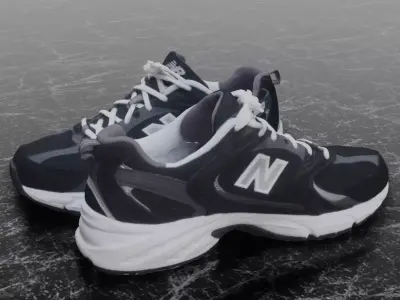 NEW BALANCE 530 BLACK 3D SHOES Low-poly 3D model