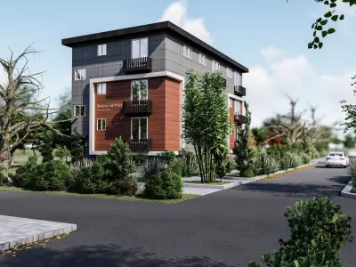 Appartment building exterior design modeling and rendering 3D model