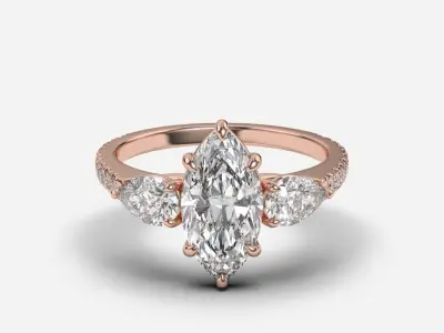 Three Stone diamond Ring 3D print model