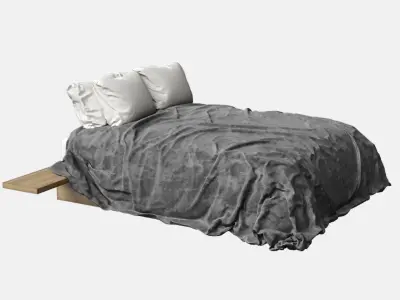 Bed 3D model with pillows and blankets Free 3D model